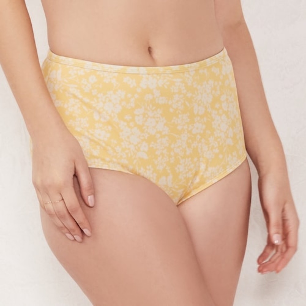 LC Lauren Conrad Yellow Floral High Waist Swim Bottom Retro Beach Cruise NWT XL